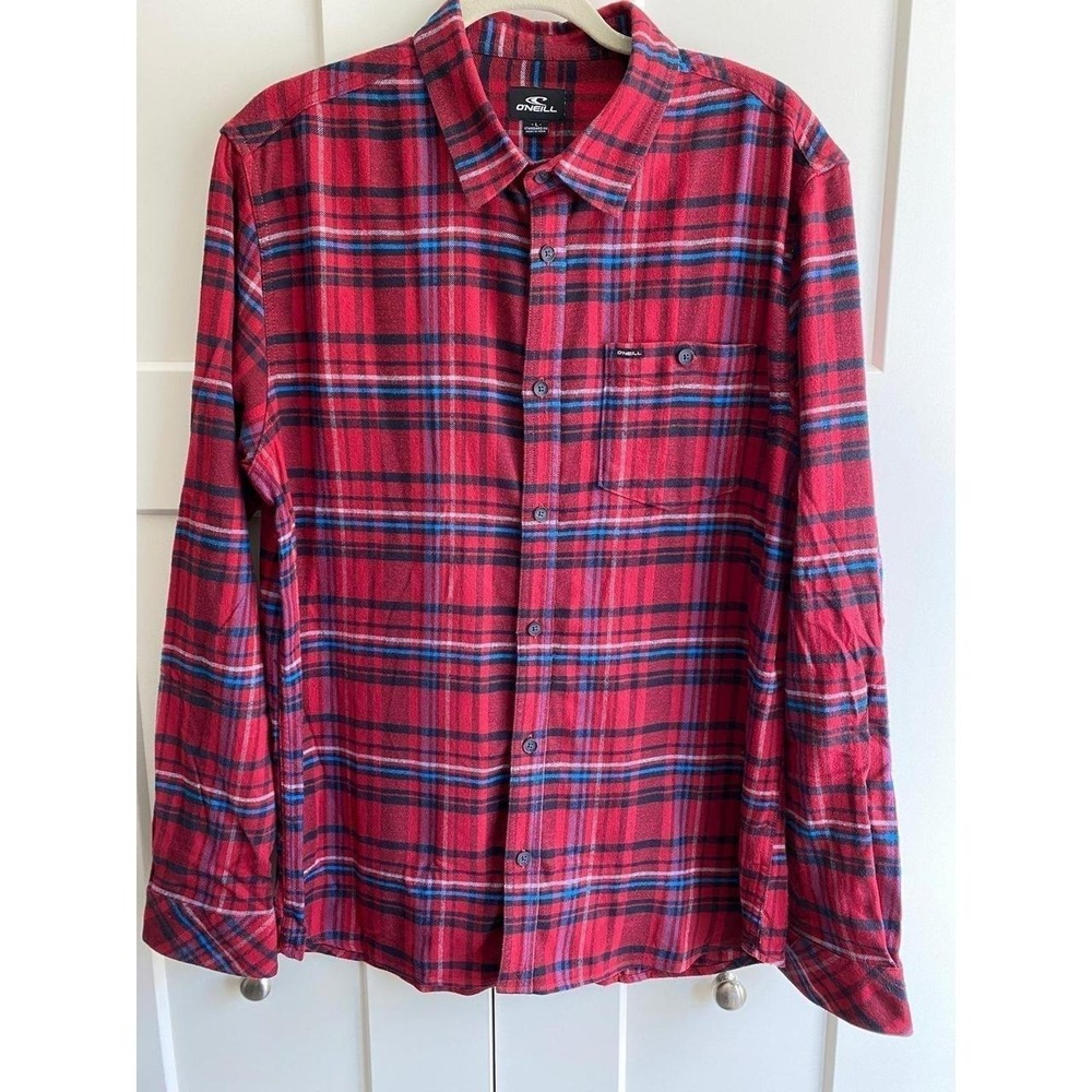 O'Neil Flannel Large Men Black Blue Pocket Fall Red Outerwear sku4